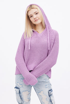 Haut à capuchon ample à enfiler en tricot chenille