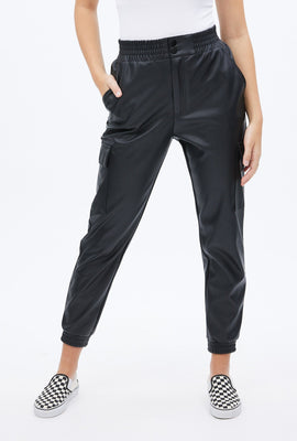 Jogger tailla haute en simili-cuir