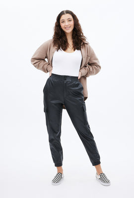 Jogger tailla haute en simili-cuir