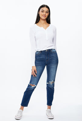 Jean maman extensible à taille haute