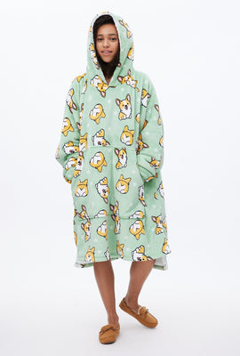 Haut à capuchon à enfiler pyjama surdimensionné pelucheux graphique
