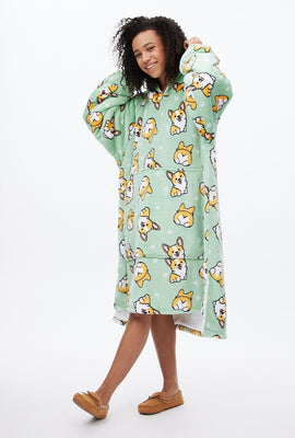 Haut à capuchon à enfiler pyjama surdimensionné pelucheux graphique