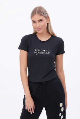T-shirt court super doux à imprimer graphique Stay Wild Moon Child