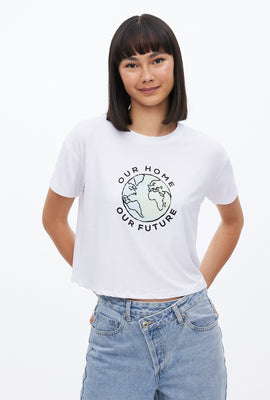 T-shirt super doux coupe court carrée à imprimé graphique Le Monde Our Home Our Future