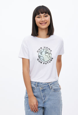 T-shirt super doux coupe court carrée à imprimé graphique Le Monde Our Home Our Future