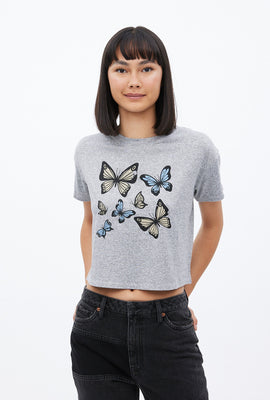 Super Soft Butterflies Graphic Boxy Crop Tee