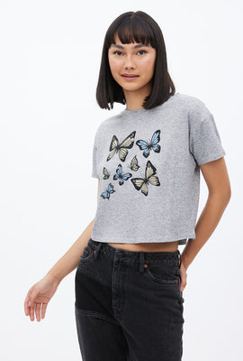 Super Soft Butterflies Graphic Boxy Crop Tee