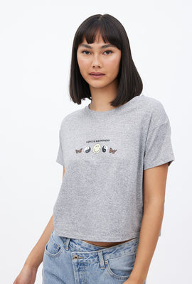 T-shirt super doux coupe court carrée à imprimé graphique Love and Happiness