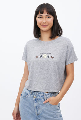 T-shirt super doux coupe court carrée à imprimé graphique Love and Happiness