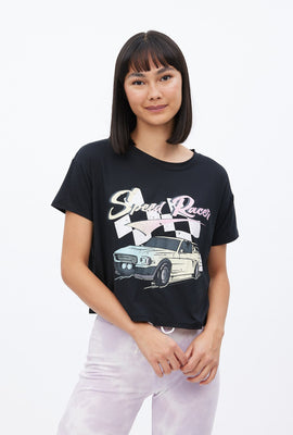 T-shirt super doux coupe court carrée à imprimé graphique Speed Racer