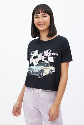 T-shirt super doux coupe court carrée à imprimé graphique Speed Racer