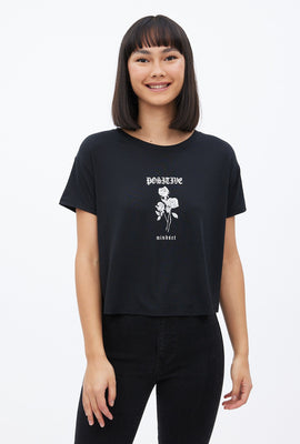 T-shirt super doux coupe court carrée à imprimé graphique  Positive Mindset