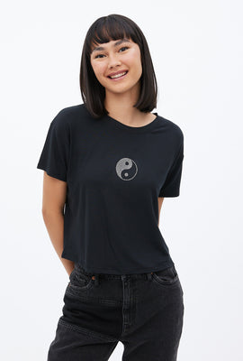 Super Soft Yin and Yang Graphic Boxy Crop Tee
