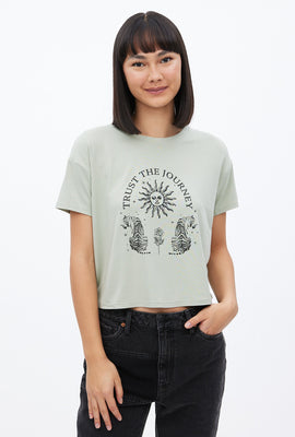 T-shirt super doux coupe court carrée à imprimé graphique Trust The Journey