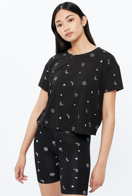 T-shirt carré court super doux à imprimé Mystical