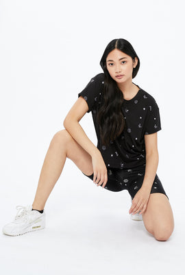 T-shirt carré court super doux à imprimé Mystical