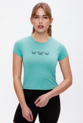 T-shirt court super doux à imprimé Papillon