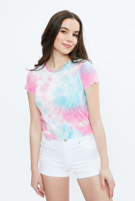 T-shirt court noué-teint et côtelé super doux
