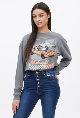 T-shirt coupe court carré à imprimé graphique Midnight Rider manche long