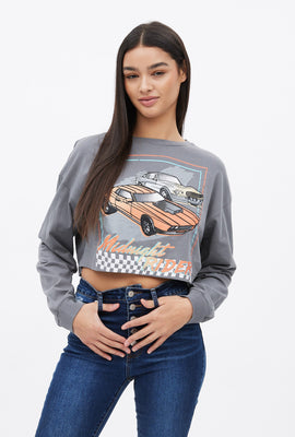T-shirt coupe court carré à imprimé graphique Midnight Rider manche long