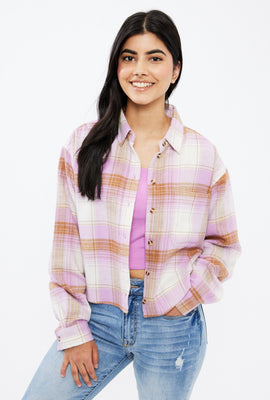 Cropped Plaid Flannel Shirt