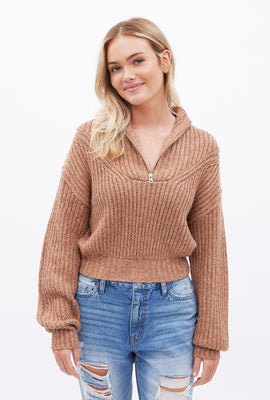 Pull à enfiler demi-zip avec manche bouffante