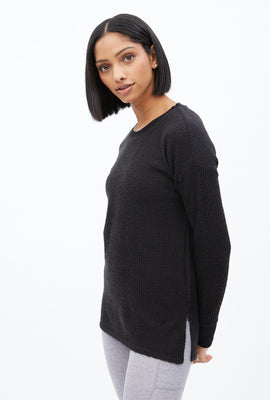 Waffle Knit Long Sleeve Oversize Top