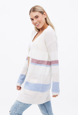 Cardigan mi-long gaufré