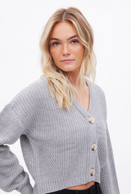 Cardigan manche longue tricot point de riz boutonné