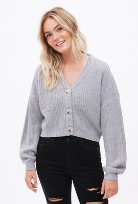Cardigan manche longue tricot point de riz boutonné