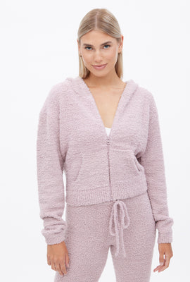 Haut à capuchon zippé pelucheux super confort