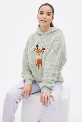 Sherpa Holiday Graphic Embroidered Pullover Hoodie