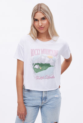 Super Soft Rocky Mountains Graphic Boxy Crop Tee