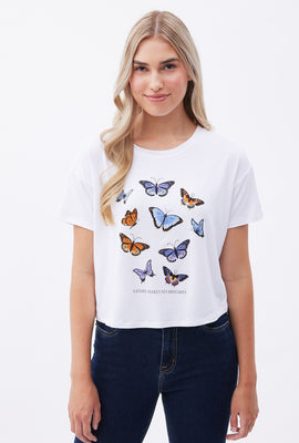 T-shirt coupe écourté carré Super Doux à imprimé Papillon