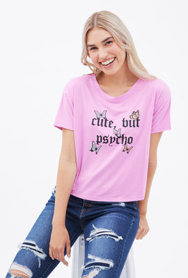 Super Soft Cute But Psycho Graphic Boxy Crop Tee