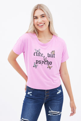 T-shirt coupe écourté carré Super Doux à imprimé Cute But Psycho