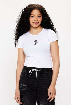 T-shirt Court Super Doux à Imprimé Dragon