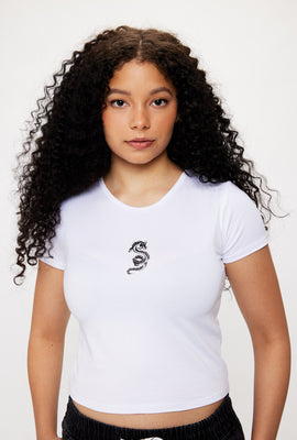 T-shirt Court Super Doux à Imprimé Dragon