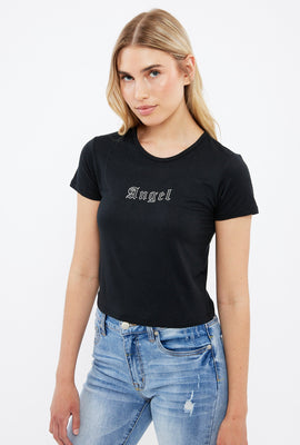 T-shirt Court Super Doux à Imprimé Ange