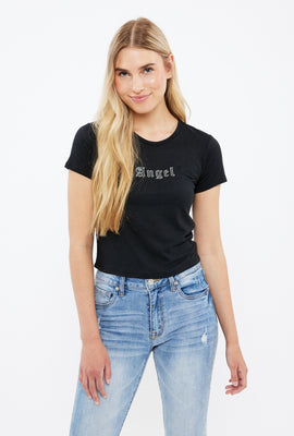 T-shirt Court Super Doux à Imprimé Ange