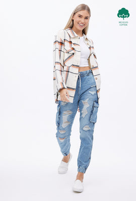 High Rise Knit Denim Cargo Jogger