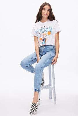 Joggeur jegging cargo en denim taille haute