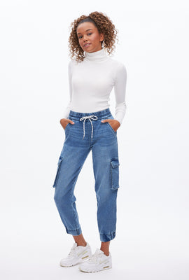 Joggeur en tricot denim coupe jegging taille haute