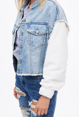 Faux Fur Crop Denim Jacket