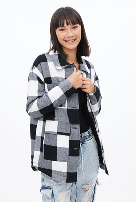 Veste-chemise en flanelle doublée en sherpa boutonné à l'avant