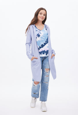Cardigan châle super doux mi-long à capuchon