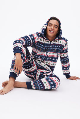 Plush Fair Isle No Peeking Graphic Hooded Onesie