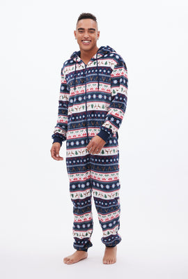 Plush Fair Isle No Peeking Graphic Hooded Onesie