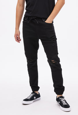 Jogger en tricot denim effet détruit
