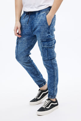 Jogger cargo mince en tricot de denim
